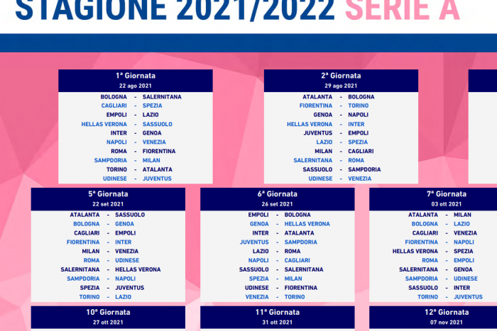 Calendario Serie A 2021-2022 scarica pdf